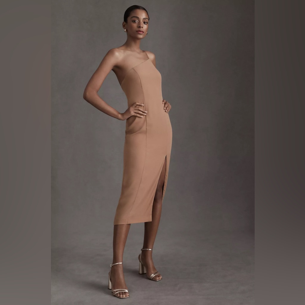 Bhldn One-Shoulder Midi Dress In Tan